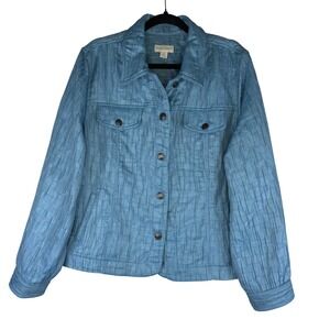 Appleseeds Blue Textured Crinkle Shine Button Front Trucker Style Jacket Size 20